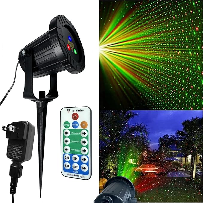 Laser Christmas Lights, Laser Light Projector with Remote Control & Timing, Waterproof Aluminum-Alloy RGB 3-Colors Outdoor Star Shower Laser Lights, Perfect for Holidays Party, Garden Decor Lights