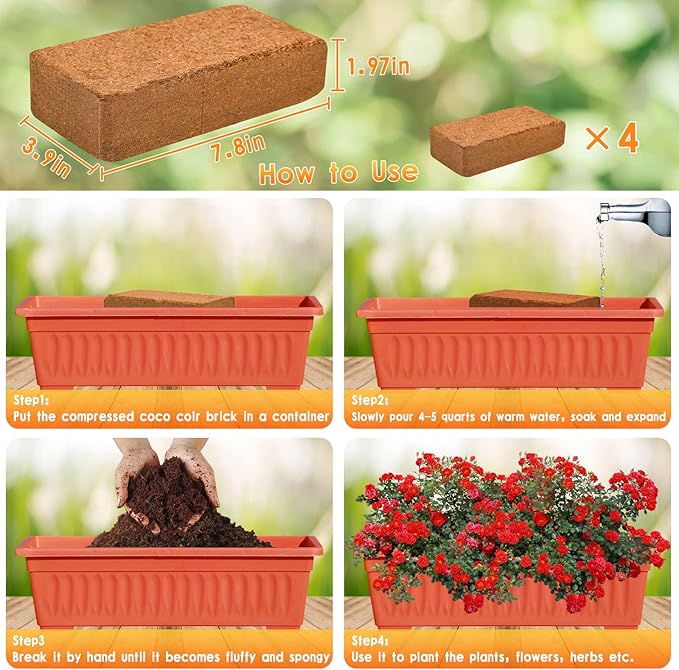 Legigo 4 Pack Premium Coco Coir Brick for Plants- 100% Organic Compressed Coconut Coir Bricks Starting Mix, Coco Coir Fiber Coconut Husk for Planting, Gardening, Potting Soil Substrate, Herbs