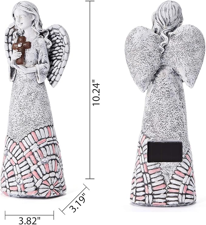 Angel Garden Statues Outdoor Solar Decor Gifts for Women Cross Praying for Cemetery Backyard Lawn Yard Decoration（10.24inch）