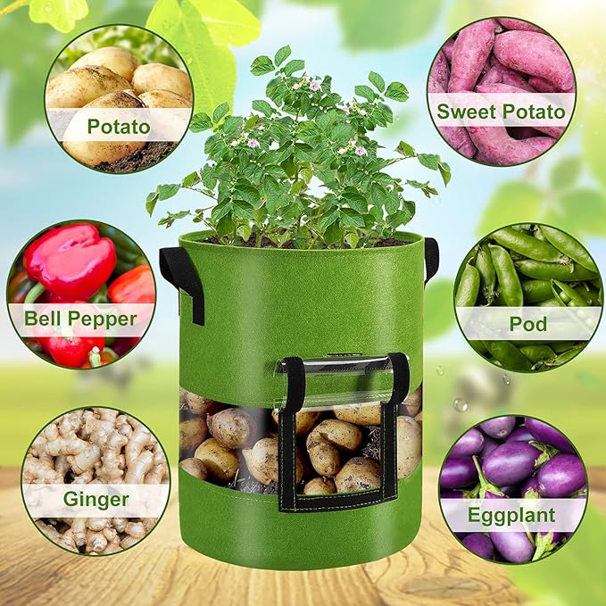 360 Degree Visible 3-Pacs10 Gallon Potato Grow Bags with Flap, Potatoes Growing Containers with Handles&Visible Space for Vegetables/Strawberry/Sweet Potato Used Outdoor and Indoor