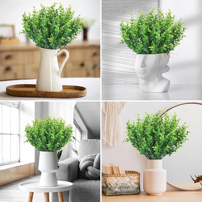 24 Bundles Fake Plants Greenery Stems,Artificial Plants for Outdoor,No Fade Faux Plastic Plants for Hanging Indoor,St Patricks Day Decoration Garden Porch Window Box Home Wedding Farmhouse