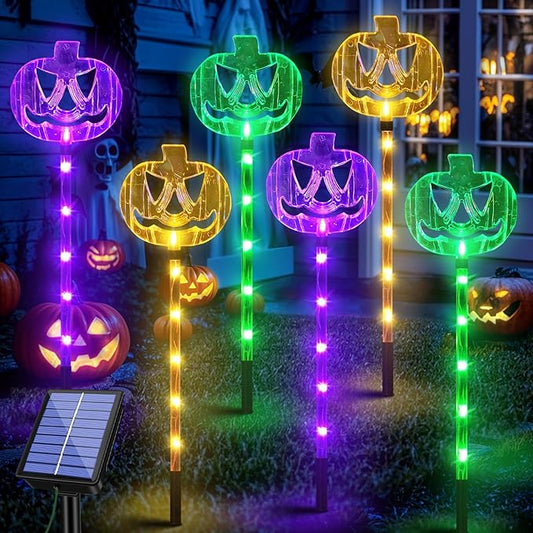 6-Pack Solar Halloween Pumpkin Garden Stake Lights for Halloween Decorations,Solar Halloween Yard Stake Outdoor Waterproof Halloween Lighted Pumpkin Lights for Garden Patio Yard Pathway Grave(6 Pack)