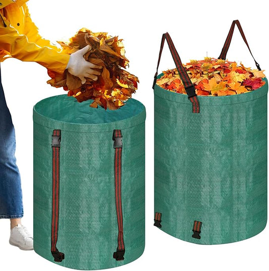 Leaf Collector Bag with Lid, Shoulder Strap, and Drawstring – Reusable Yard Garden Bag for Leaves and Lawn Trash, Perfect for Leaf Removal, Yard Clean-Up (Without lid, 48 Gallon)