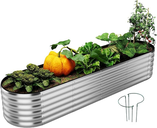 Large Raised Garden Bed Galvanized Metal Round Raised Garden Bed Outdoor for Gardening Raised Garden Bed Kit，8x2x1FT for Vegetables Flowers Ground Planter Box