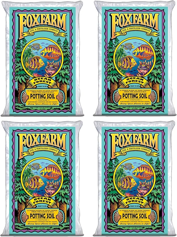 FoxFarm Ocean Forest Potting Soil, 1.5cu ft (Pack of 4) - Light, Aerated Texture, Designed for All Container Plants - pH Adjusted for Optimal Nutrient Uptake, Effectively Retains Moisture