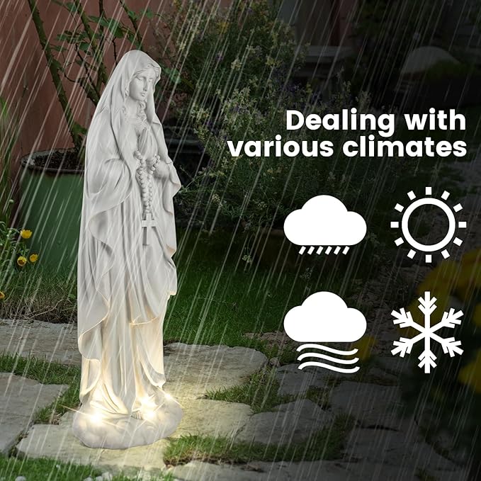 Virgin Mary Statue 31.49 Inch Religious Garden Statue Solar Mary Statue Outdoor Yard Patio Deck Home Entryway Hallway Sculpture