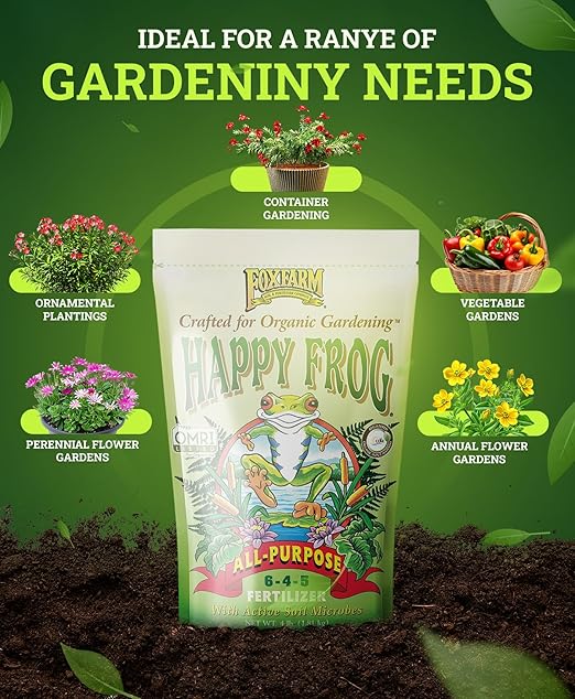 FoxFarm Happy Frog All Purpose Fertilizer - with Active Soil Microbes - Fast Acting Organic Gardening Plant Care - Nutrient Rich Plant Food Outdoor and Indoor – NPK 6-4-5 (4 lb (2 Pack))