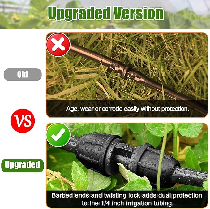 JAYEE 1/4 Inch Drip Irrigation Fittings Barbed Coupling Connectors, 25 Pcs Drip Line Parts for for ¼ In. Tubing, Irrigation Coupler with Locked Nuts for Trees, Shrubs, Sprinkler Systems, Black