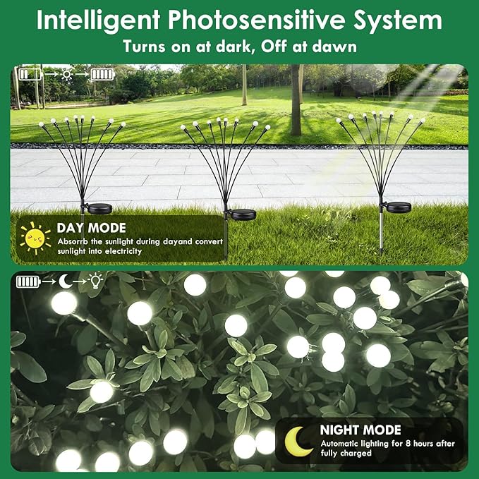 2025 Solar Lights Outdoor Waterproof , 8 Pack Solar Garden Lights, Solar Firefly Lights Outdoor Waterproof, Solar Twinkle Swaying Fairy Light for Yard Patio Pathway Garden Decoration (Cold White)