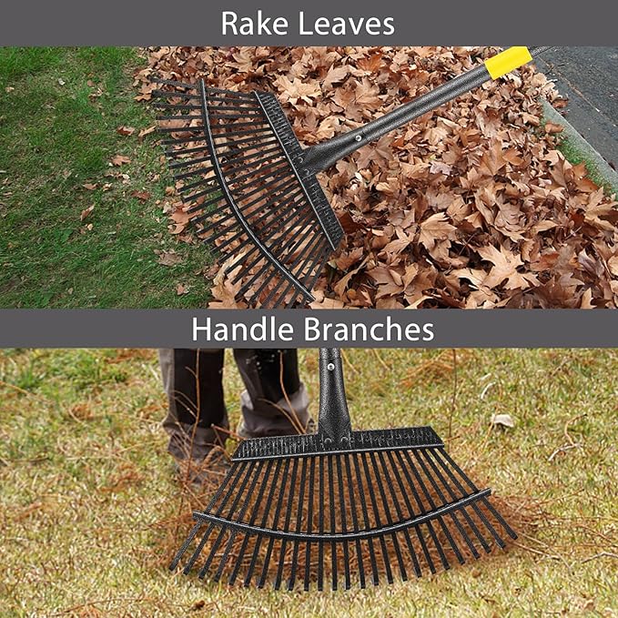 Leaf Rake, 30-76 inch Garden Rakes for Leaves Heavy Duty Long Handle, 25 Tines 18" Wide Metal Thatch Lawn Gravel Shrub Yard Landscape Rake for Leaves and Grass