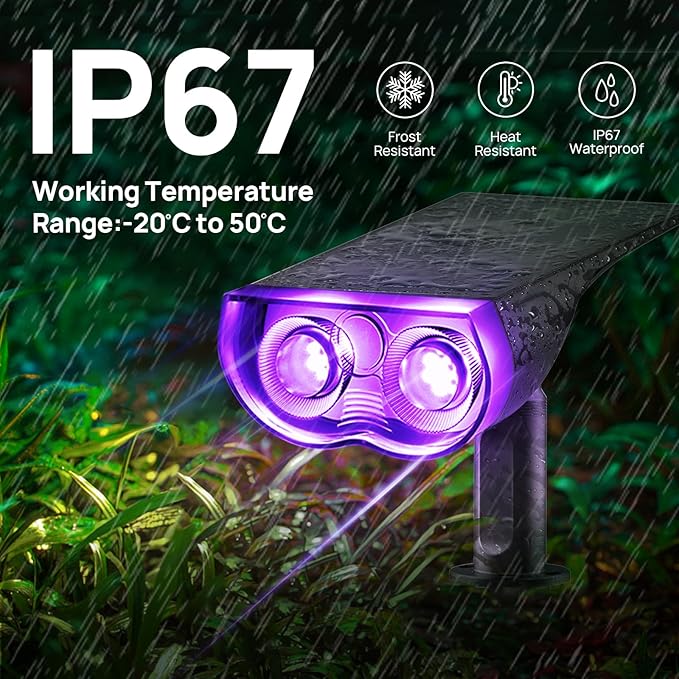 Consciot Solar Spot Lights Outdoor, Halloween Decorations 22 LEDs IP67 Waterproof Color Changing Solar Outdoor Lights, 8 Colors, 2-in-1 Adjustable Wall Lights for Garden Yard Pathway, 2 Pack(RGB)