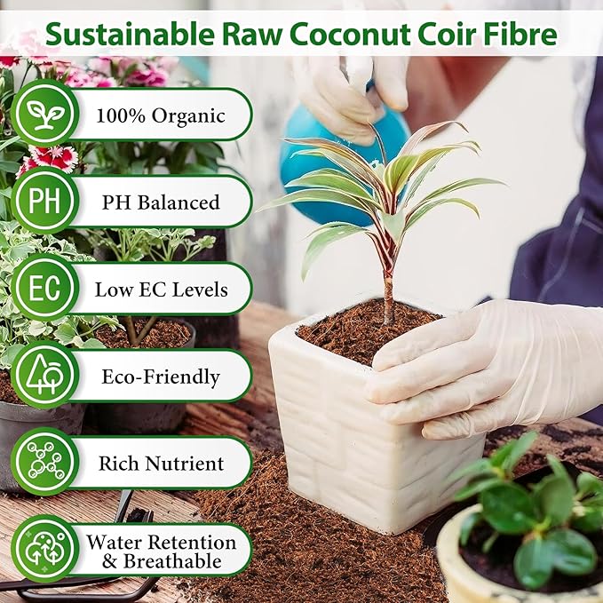 Legigo Pack of 5 Organic Coco Coir Bricks- 100% Natural Compressed Coco Peat Brick Coconut Fiber Substrate with Low EC& pH Balance, Coir Plant Soil Enhance Root Growth for Herbs, Flowers, House Plants