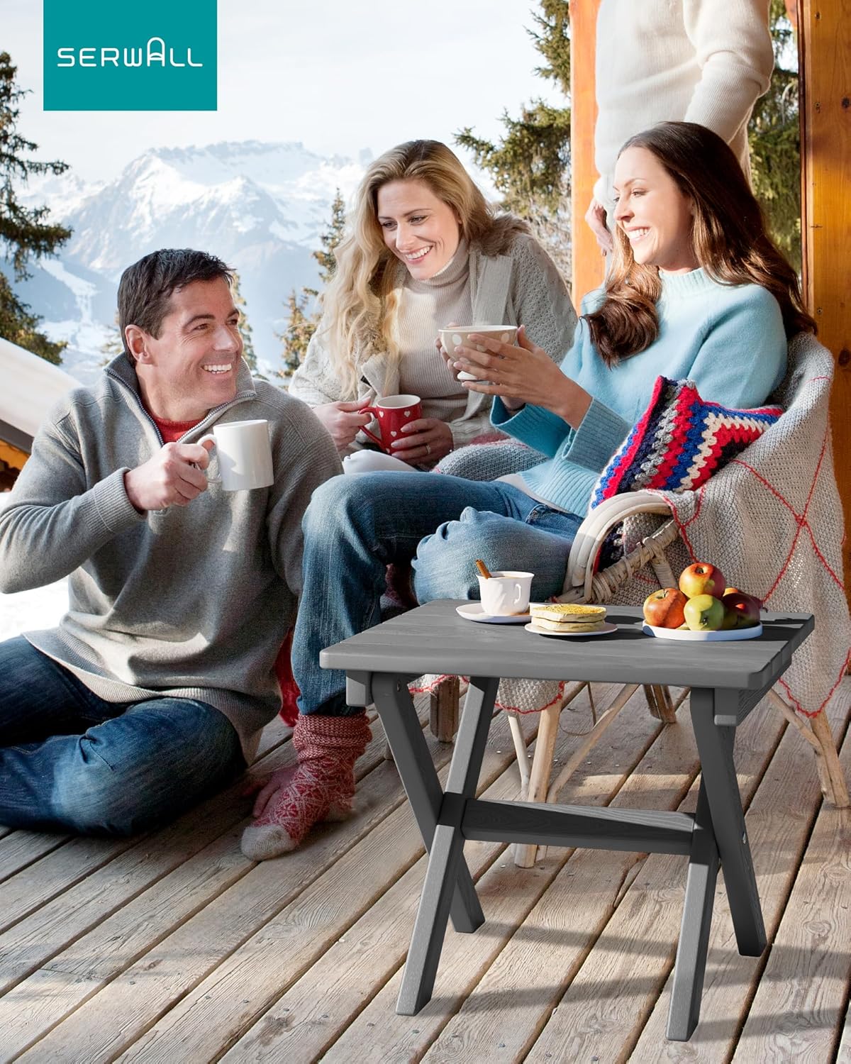 SERWALL Folding Outdoor Side Table Set of 2, Portable Adirondack Side Table, Gray