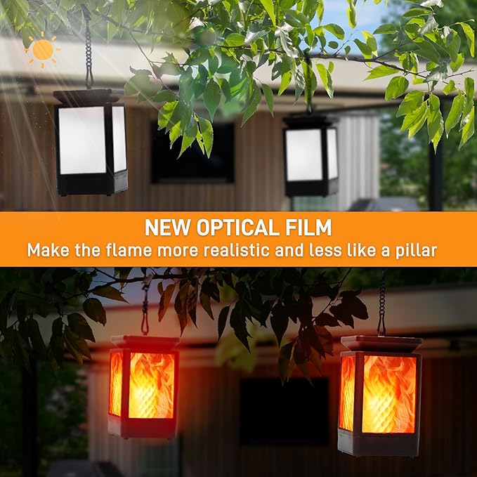 Solar Lanterns Outdoor Waterproof, 3 Modes Changing Flickering Flame Upgraded Solar Lights, Auto On/Off Solar Powered Hanging Lanterns for Patio, Yard, Garden Decor