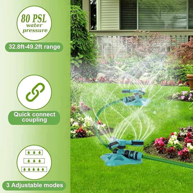 Lawn Sprinkler,Upgrade Garden Sprinkler Automatic 360 Degree Rotating Irrigation Grass Water Sprinkler System, Garden Hose Sprinkler for Yard/Built in 36 Units-2Pack(Blue)