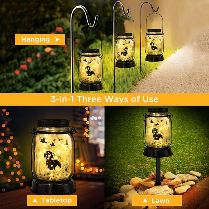 Dachshund Dog Solar Lanterns, Gifts for Women/Men, Weiner Dog Mom Gifts, Unique Birthday Gifts for Dachshund Lover, Garden Decoration Outside for Yard, Patio,Backyard,Porch