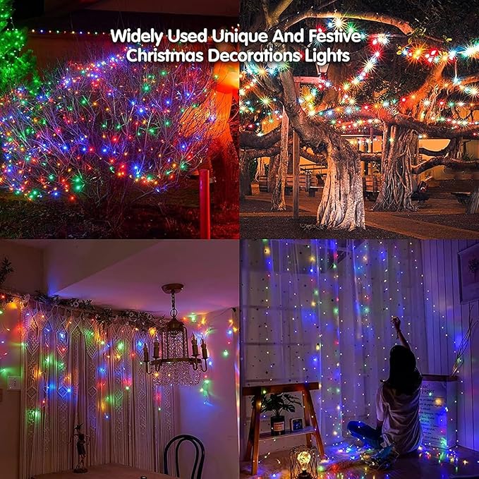 Solar Christmas Lights Outdoor Waterproof Christmas Decorations Curtain Lights 320LED 29.5ft 60 Drops, Solar Powered Rechargeable Fairy Lights for Party, Holiday, Wedding Decorations(Multicolor)