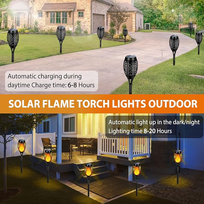 Solar Lights Outdoor Waterproof, Upgraded 6 Pack Solar Torch Light with Flickering Flame for Garden Decor, Mini Solar Outdoor Lights LED Tiki Torches for Outside Patio Yard Pathway Decoration