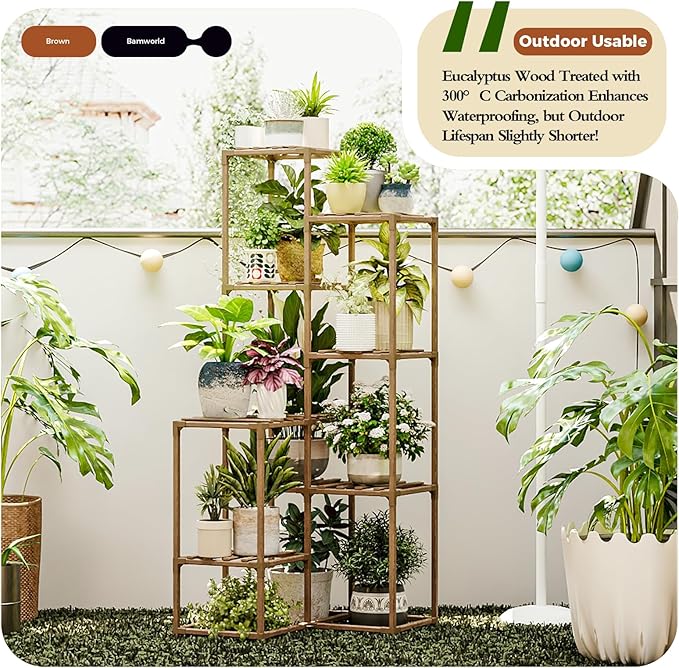Bamworld Plant Stand Indoor Outdoor Corner Plant Shelf 54.7" Tall Plant Table Wood Large Plant Holder for Multiple Plants Patio Balcony Garden Office Home Decor