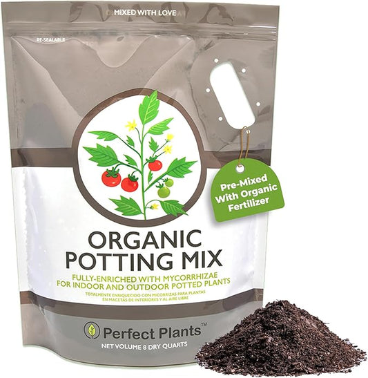 Organic Potting Mix by Perfect Plants for All Plant Types - 8qts for Indoor and Outdoor Use, Great for Veggies, Spices, and Holistic Herbs
