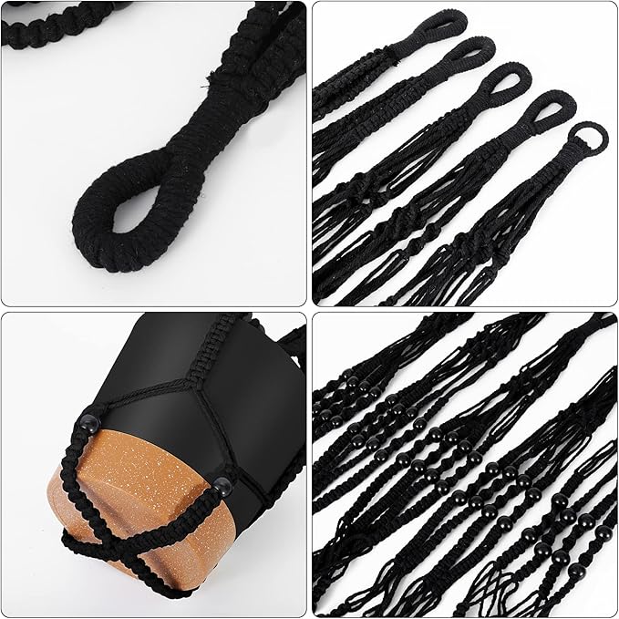 GARDIFE Hanging Planters for Indoor Plants,5Pcs Hanging Basket for Indoor Boho Home Decor,Macrame Plant Hanger,35 Inches,29Inch,23Inch, Ivory,Self Watering Planters, 7/6.5/6/5.5/5 Inch,Black&Black