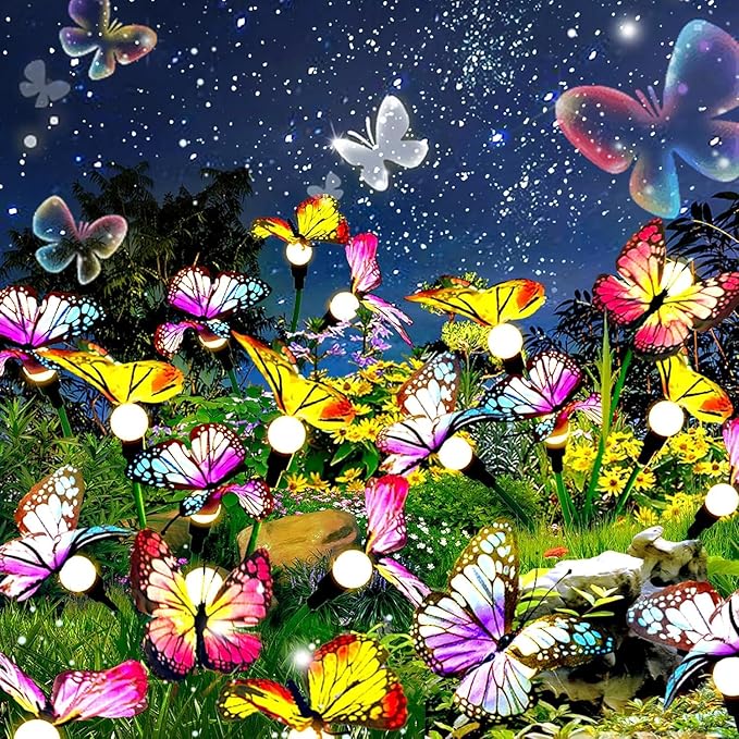 Swaying Solar Butterfly Light, Solar Garden Lights Outdoor Waterproof,Garden Decoration for Yard,Patio,Lawn,Pathway (2 Pack)