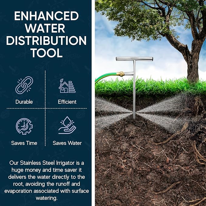 Varomorus Stainless Steel Deep Root Tree Watering Tool Irrigation System Wand T-Handle (T-Style Mini)