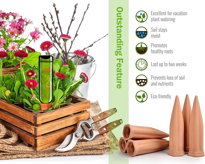 Automatic Plant Waterer Terracotta Self Watering Spikes Drippers Irrigation System for Vacation or Holiday (8Pack)