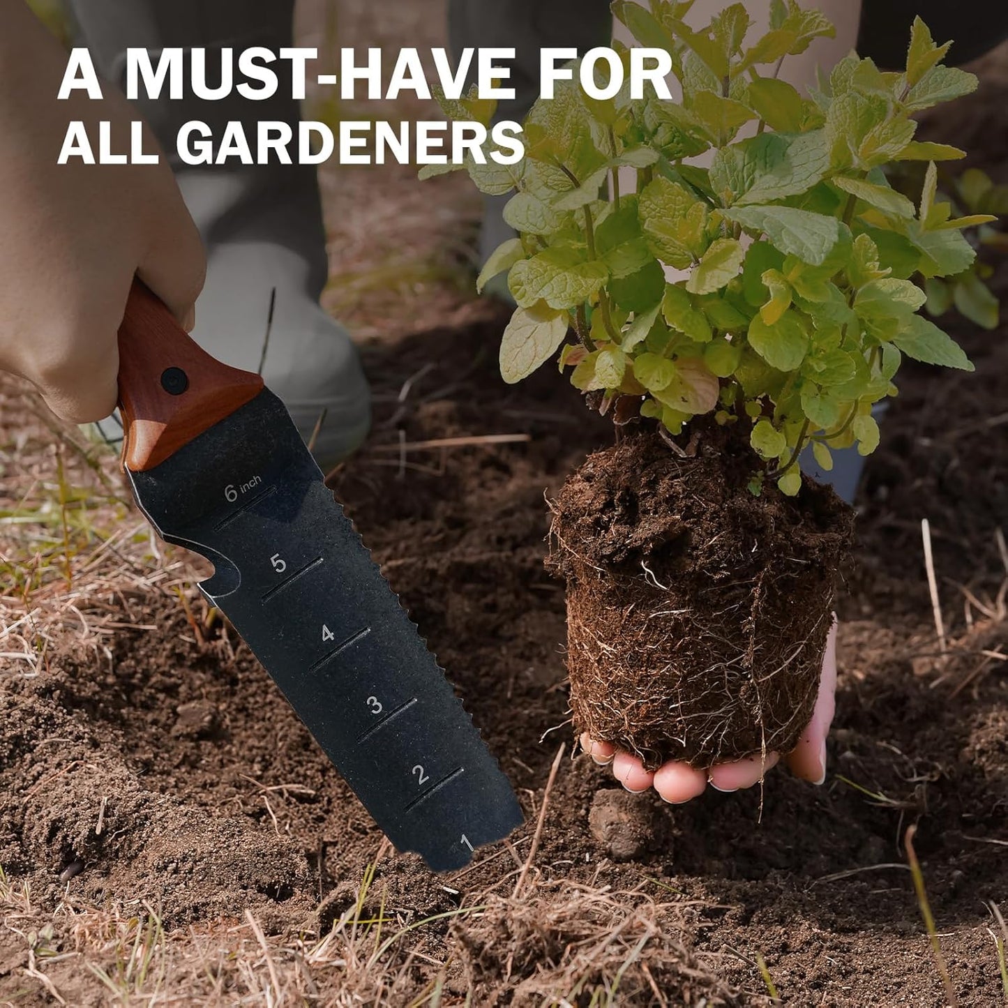 Hori Hori Garden Knife, Garden Tools with Sheath for Weeding,Planting,Digging, 7" Stainless Steel Blade with Cutting Edge, Rosewood Handle with Hanging Hole