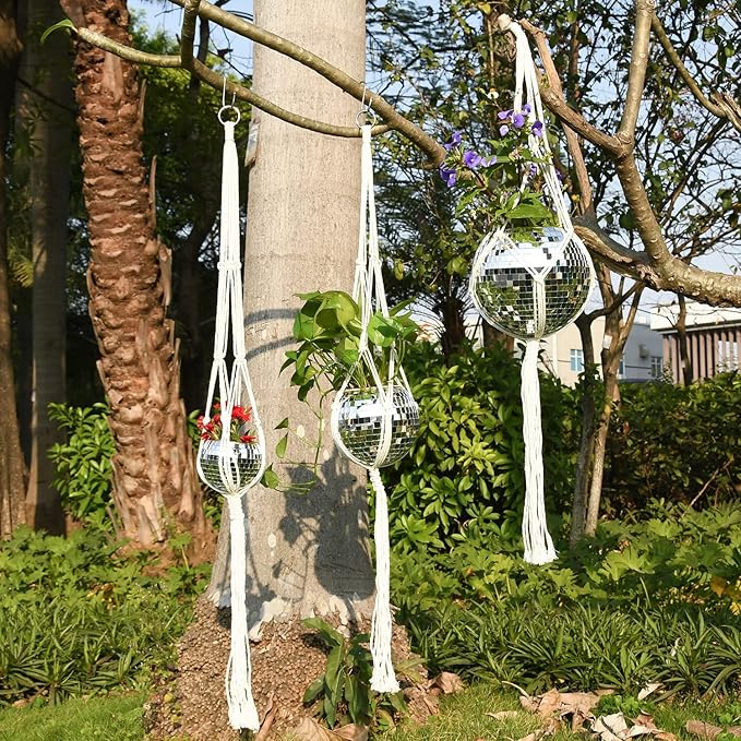 4"/6"/8"/9"/10" Disco Ball Planter, Disco Ball Plant Hanger with Hanging Rope, Hanging Chain, Hook, Circle and Extra Mirror Pieces (6" Silver, 1pcs)