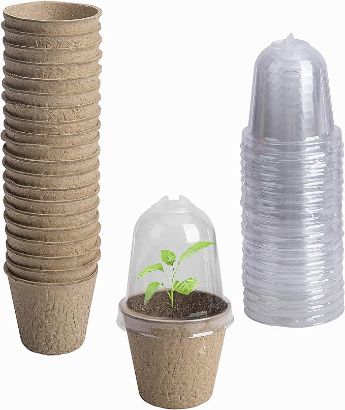 EBaokuup 20pcs Biodegradable Pots with Humidity Dome,2.3" Plant Nursery Pots with Humidity Dome,Seed Starter Pots Biodegradable Peat Pots for Seedlings,Vegetables