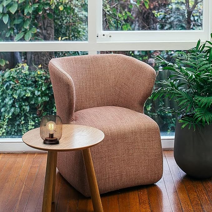 DECORKEY Set of 2 Battery Operated Lamp LED Table Lantern, Brown Metal Cage Cordless Lamps with LED Bulb，Vintage Decorative Outdoor Lantern for Weddings, Parties, Patio, Events for Indoors Shelf Decor