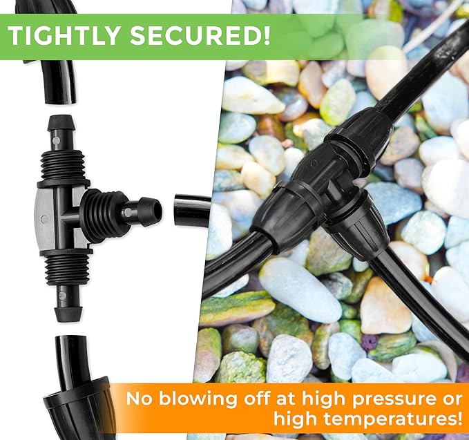 CARPATHEN 5pcs Barbed Tee Connector for 5/16 Irrigation Tubing (.42" OD x .30" ID) - Splitter 3 Way Lock T Connectors for Drip Irrigation System - Drip Irrigation Fittings