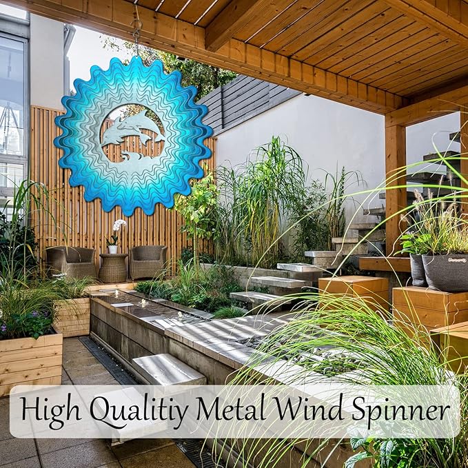 Dolphin Wind Spinners for Yard and Garden, Metal Dolphin Ornaments for Garden Décor, Outdoor Wind Spinner, Dolphin Gifts, Outdoor Garden Decoration, 12 inch Dolphin Wall Décor by ISEO