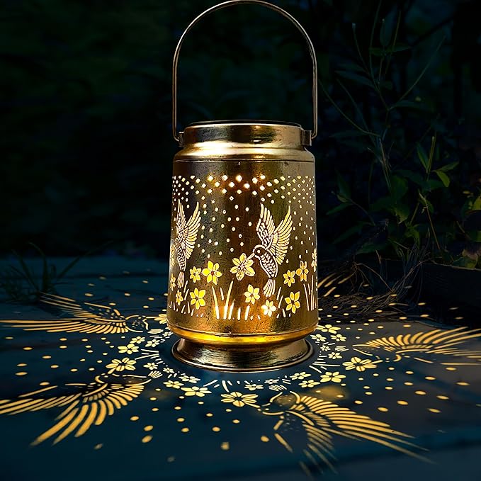 KY&BOSAM Solar Lanterns Outdoor Waterproof Hummingbird Garden Decor Birthday Gifts for Women Mom Grandma Hanging Solar Lights Outdoor Metal LED Lantern Outside for Yard Patio Backyard Porch Pathway