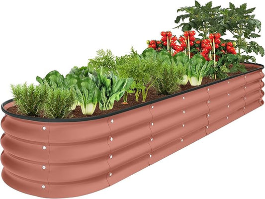 Best Choice Products 8x2x1ft Outdoor Metal Raised Garden Bed, Oval Deep Root Planter Box for Vegetables, Flowers, Herbs, and Succulents w/ 108 Gallon Capacity - Terracotta
