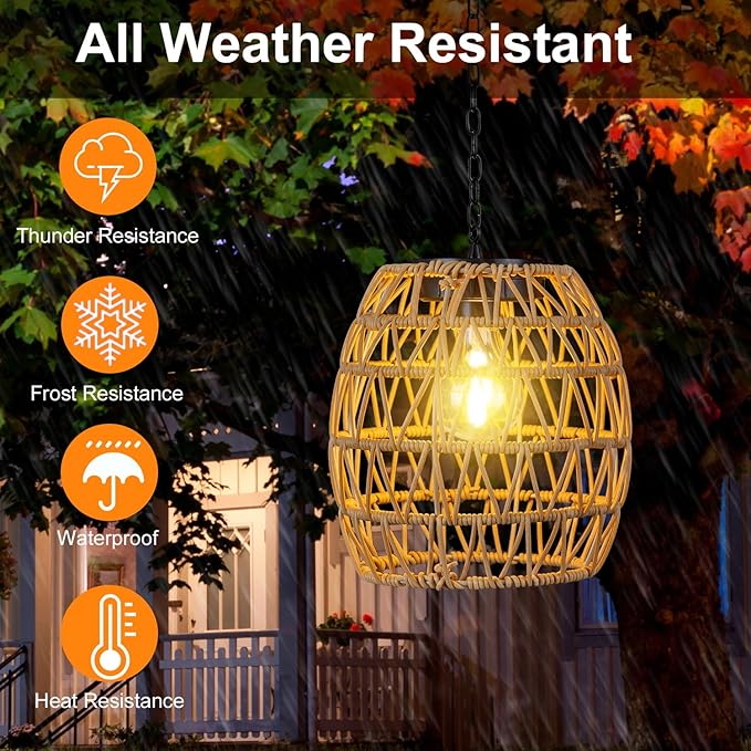 Solar Lanterns Outdoor Waterproof Light, Rattan Solar Powered Lantern for Hanging or Table Lamp Chandelier Light for Outside Patio Yard Garden Gazebo Porch Home Decorations