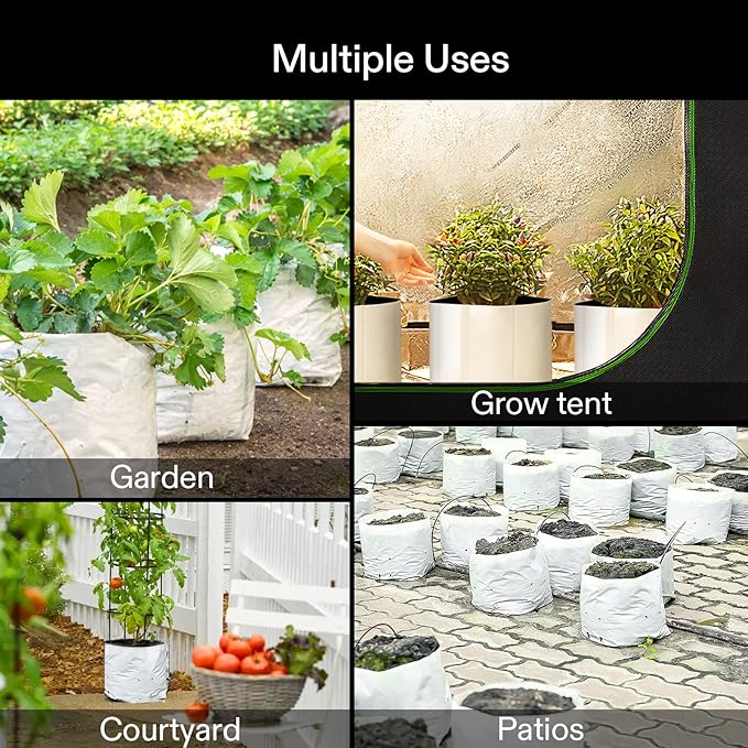 VIVOSUN 50-Pack 5 Gallon Grow Bags for Plants, Black-and-White Thick Plastic Bags for Potting Seedlings, and Rooting