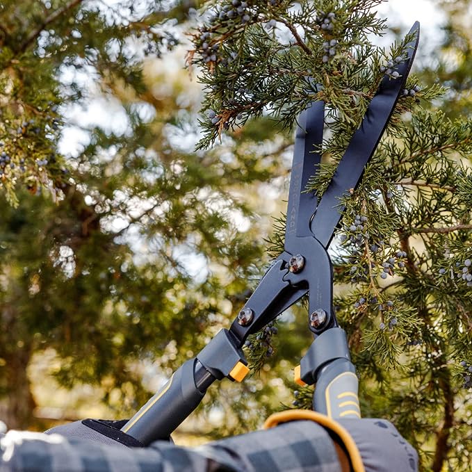 Woodland Tools Co. Super Duty MaxForce Hedge Shear – 23" High Carbon Steel Blades with Gear Amplified Cutting Power, Ergonomic U-Shape Design