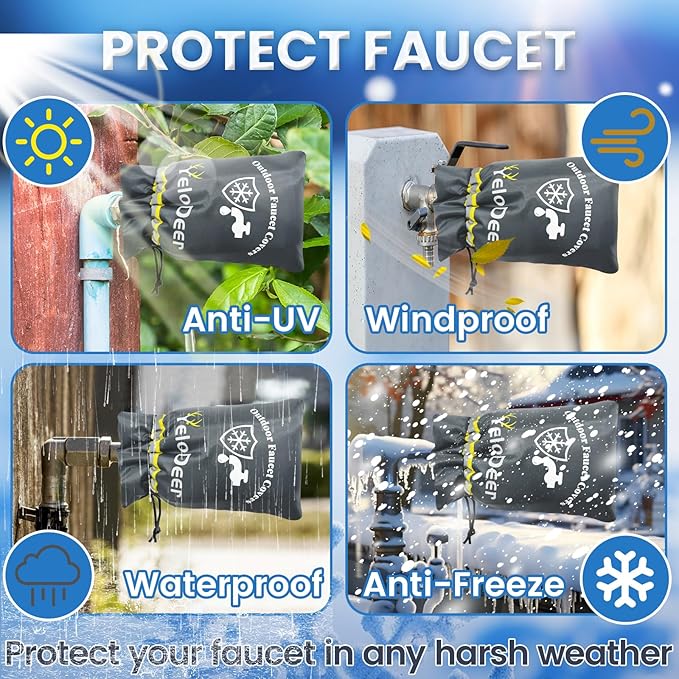 Outdoor Faucet Cover for Winter, Yelodeer 2 Packs 7.1" W X 10.7" H Upgraded Thicken Spigot Pipe Covers, Reusable Waterproof Oxford Faucet Sock, Hose Bib Covers for Winter Insulated Freeze Protection