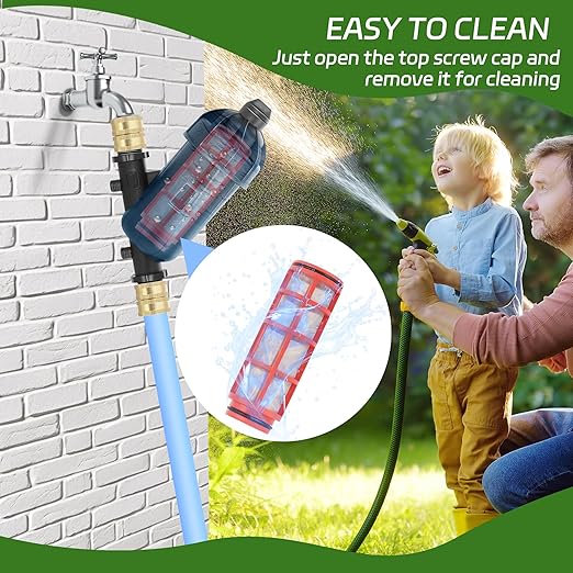 US Standard 3/4 Drip Irrigation Y Filter (120 Mesh Stainless Steel Screen), USA Garden Hose 3/4 GHT Male Thread Irrigation Screen Filter with 2 Pcs Female Thread Brass Connector for Garden Irrigation