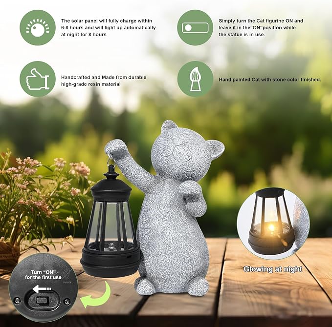 Solar Lights Outdoor Garden Sculptures&Statues, Cat Garden Decor for Outside, Garden Statues Outdoor Clearance Waterproof for Yard Art Lawn Porch Patio Home,Birthday Gifts for Women,Sisters