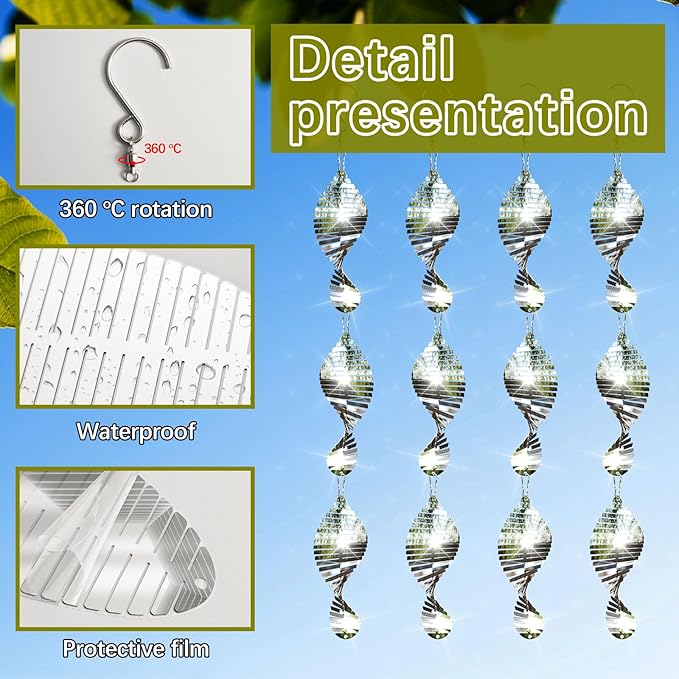 12 PCS Stainless Steel Bird deterrents for Outside,3D Bird Scarer Discs Set Pigeon Deterrent,Bird reflectors to Keep Birds Away Woodpecker Deterrent for House,Crow Deterrent