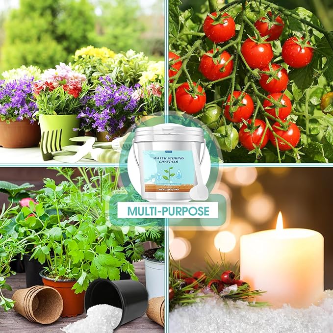 5LB Water Storing Crystals for Plants with Spoon, Water Gel Solves Plant Over-Watering and Drought Problems, Keeps The Soil Moist, Small Water Storing Polymer Crystals for Plants Candle