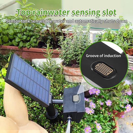 Solar Drip Irrigation System, Automatic Irrigation System for Outdoor Gardening，2200mA Battery and rain Sensing Function,for courtyards, Balconies, Gardens, 10 Potted Plants