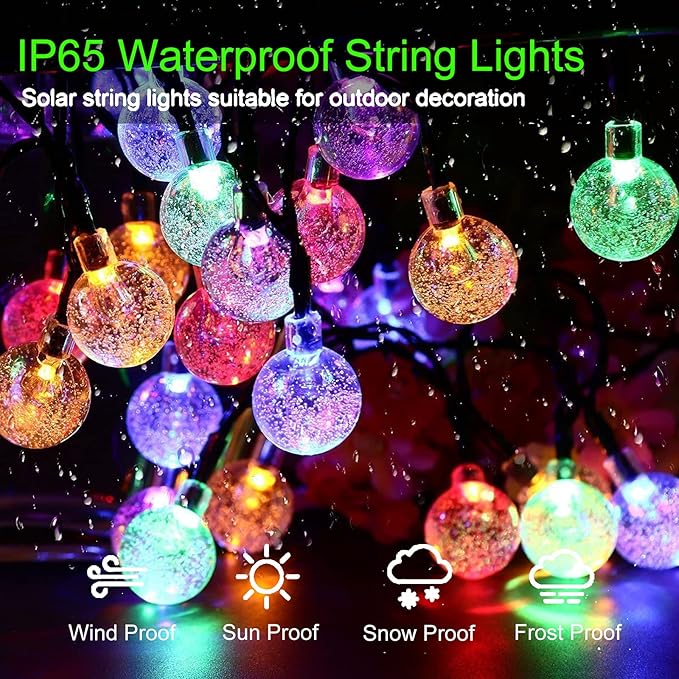 Solar String Lights Outdoor 100 Led 40 Feet Multi-Color Crystal Globe Lights with 8 Lighting Modes, Waterproof Solar Powered Patio Lights for Garden Yard Porch Wedding Party Decoration