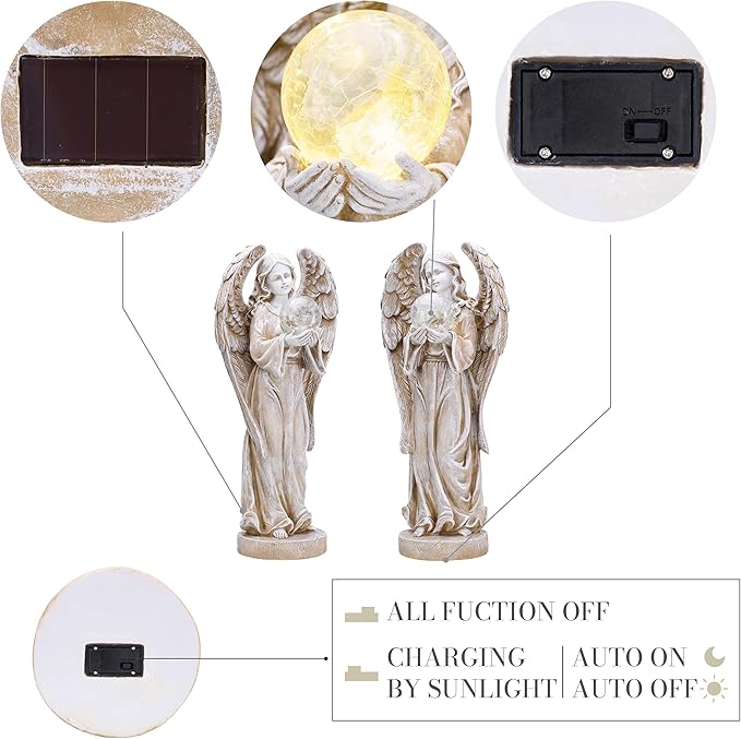 TERESA'S COLLECTIONS Large Angel Garden Statues with Solar Outdoor Light for Outdoor Decor, Fairy Figurine Resin with Wing & Glass Ball for Garden Decor, Yard Decor Lawn Ornament Gifts for Mom, 22.8"