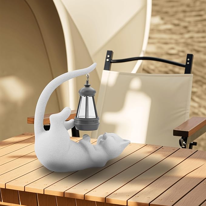 Solar Cat Garden Statue 10 Inch Porch Patio Decor for Outside Yard Decoration Outdoor Unique Housewarming Gardening Birthday Gifts for Cat Lovers Women Grandma