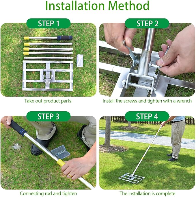 Scalebeard Lawn Leveling Rake,6FT 17 X10In Lawn Leveling Tool, Effort Saving & Adjustable Handle Heavy Duty Lawn Leveler for Yard Garden Golf Course Dirt Leveler