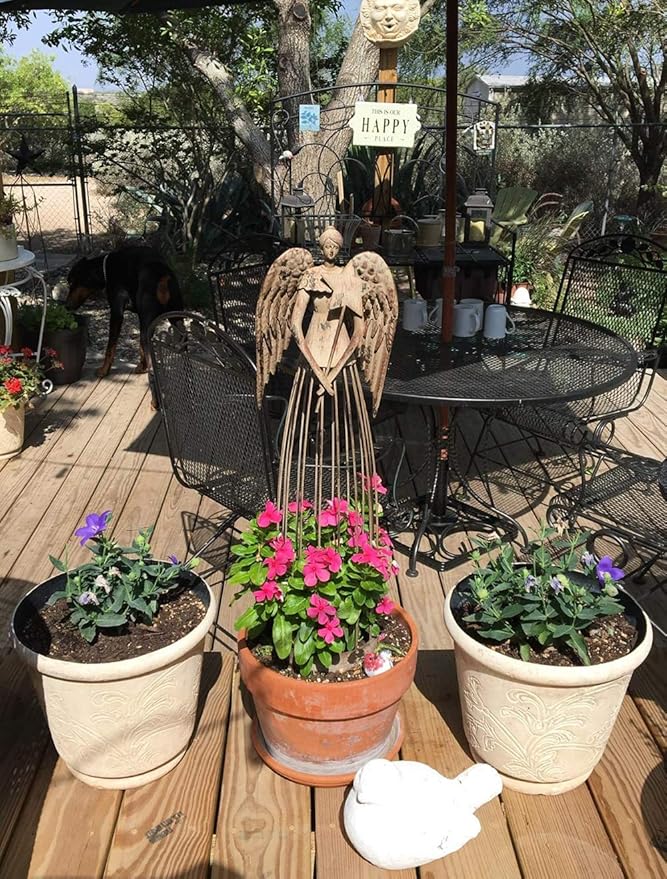 Morning View Metal Angel Statue Decor for Garden Yard Art Outdoor Standing Large Angel Decorations with Star Antique Patio Patio Lawn Holiday Christmas Set of 2 (26 and 32 Inches Tall)